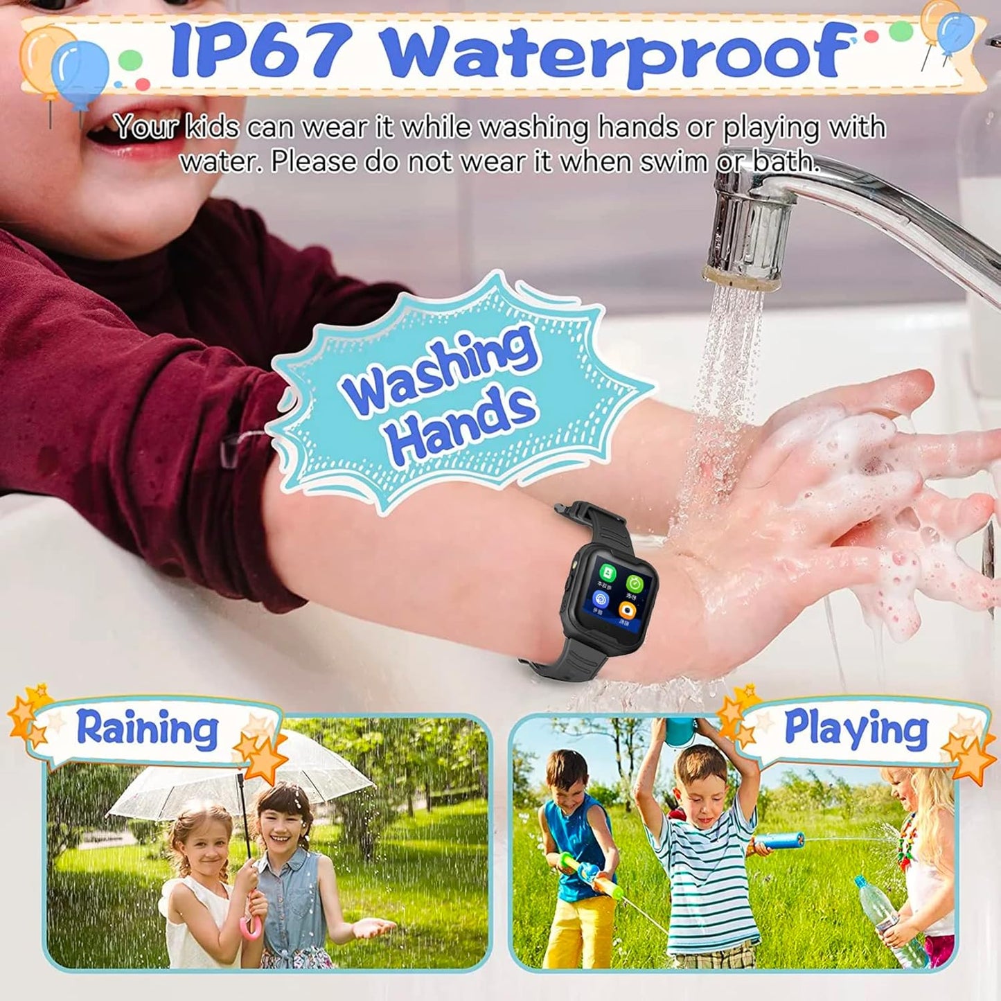 Kids 4G GPS Smart Watch, Waterproof Phone Smartwatch, Worldwide Real-time Tracking Video Phone Call Camera SOS Alarm Geo-Fence Touch Screen Pedometer Anti-Lost GPS Tracker Watch for Birthday Gift