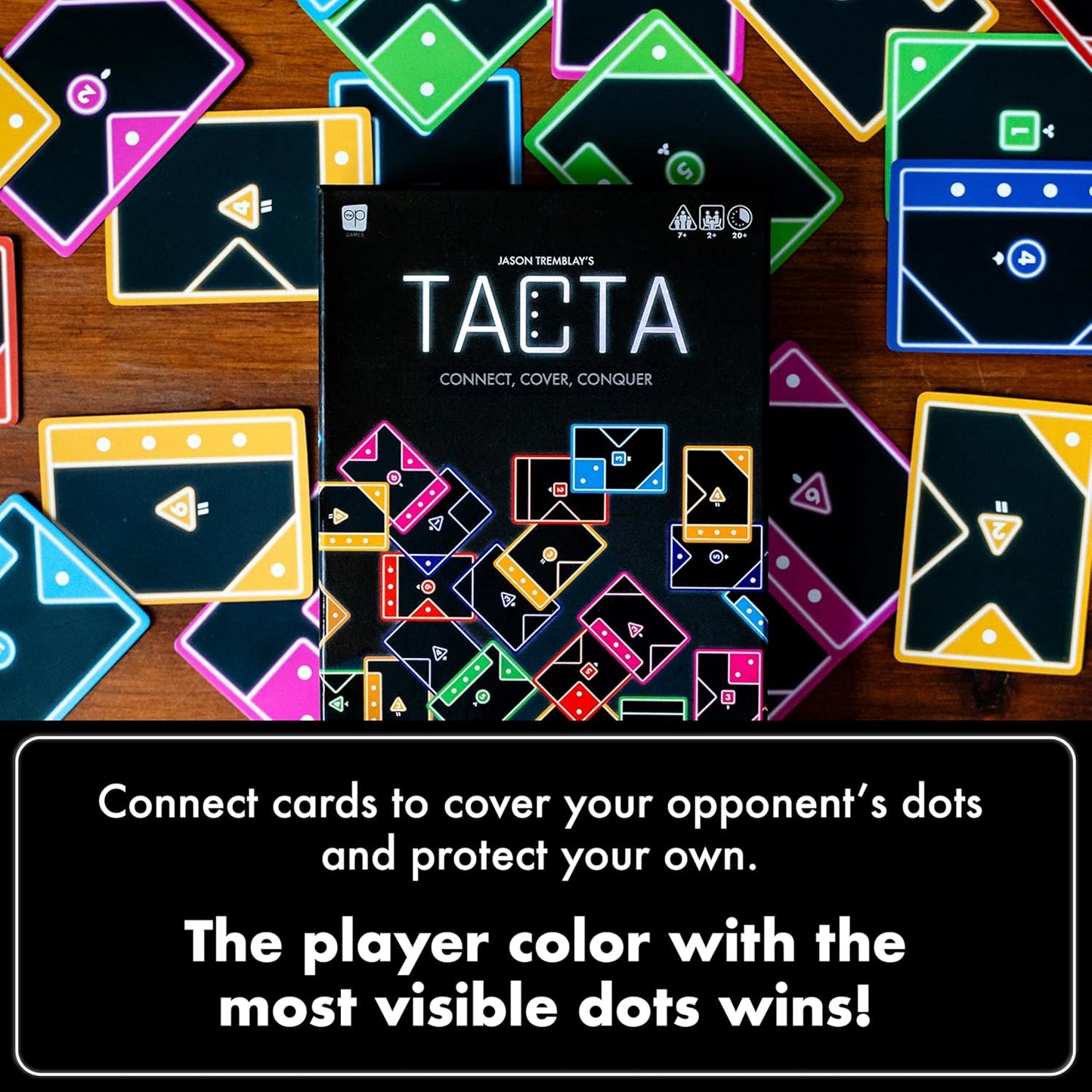 USAOPOLY TACTA Card Game, Fast-Paced Strategic Shape Matching Party Game for All Ages, Connect, Cover & Conquer to Win, Unique Gameplay with Deluxe Foil Cards, 2+ Players, Ages 7+