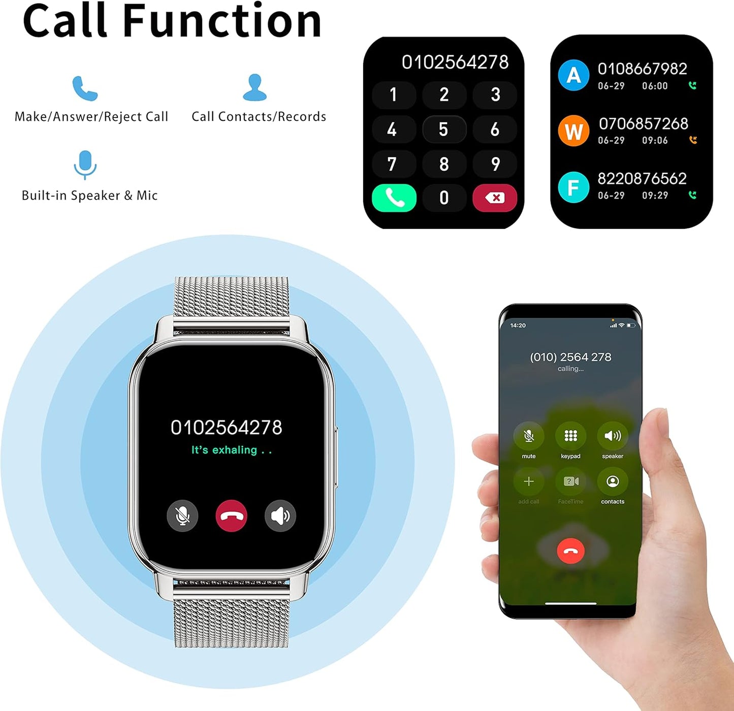 Popglory Smart Watch Answer/Make Calls & 2 Straps, 1.85" Large Smartwatch for Women Men, Fitness Watch Blood Pressure, Blood Oxygen, Heart Rate Tracking, Step Counter for iPhone & Android