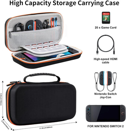 Lmcpa Carrying Case for Nintendo Switch 2 (2025) 7.9 Inch Console, Protective Hard Shell Portable Switch Travel Case, Durable Ballistic Nylon, Large Capacity, Accessories for Switch 2, Black