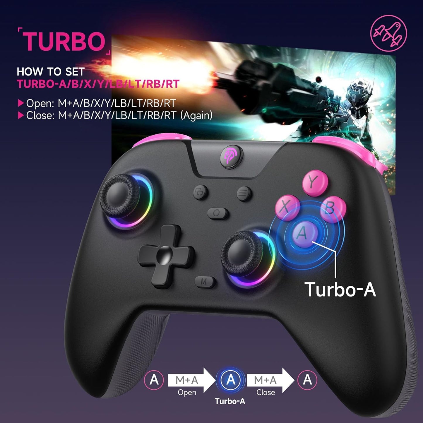 EasySMX X05 2.4g Wireless Gaming Controller for PC/Steam/iPhone/Android/Switch - Bluetooth Controller Gamepad with Hall Effect, RGB Lights and Turbo, Anti-Drift Controller