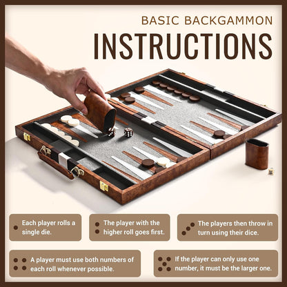 Backgammon Board Game Set-Premium Leather Case