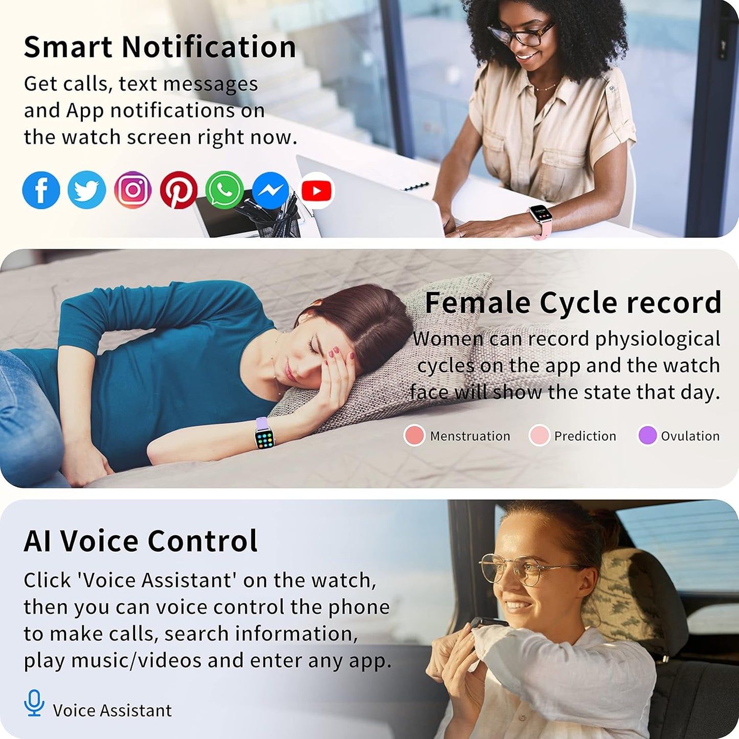 Popglory Smart Watch Answer/Make Calls & 2 Straps, 1.85" Large Smartwatch for Women Men, Fitness Watch Blood Pressure, Blood Oxygen, Heart Rate Tracking, Step Counter for iPhone & Android