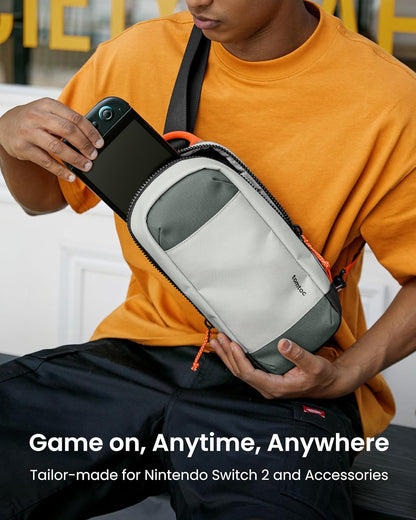 tomtoc Sling Crossbody Bag for Nintendo Switch 2, Protective Portable Travel Chest Carrying Gaming Pouch with 8 Game Cartridges Slots, Fit Charger and Accessories