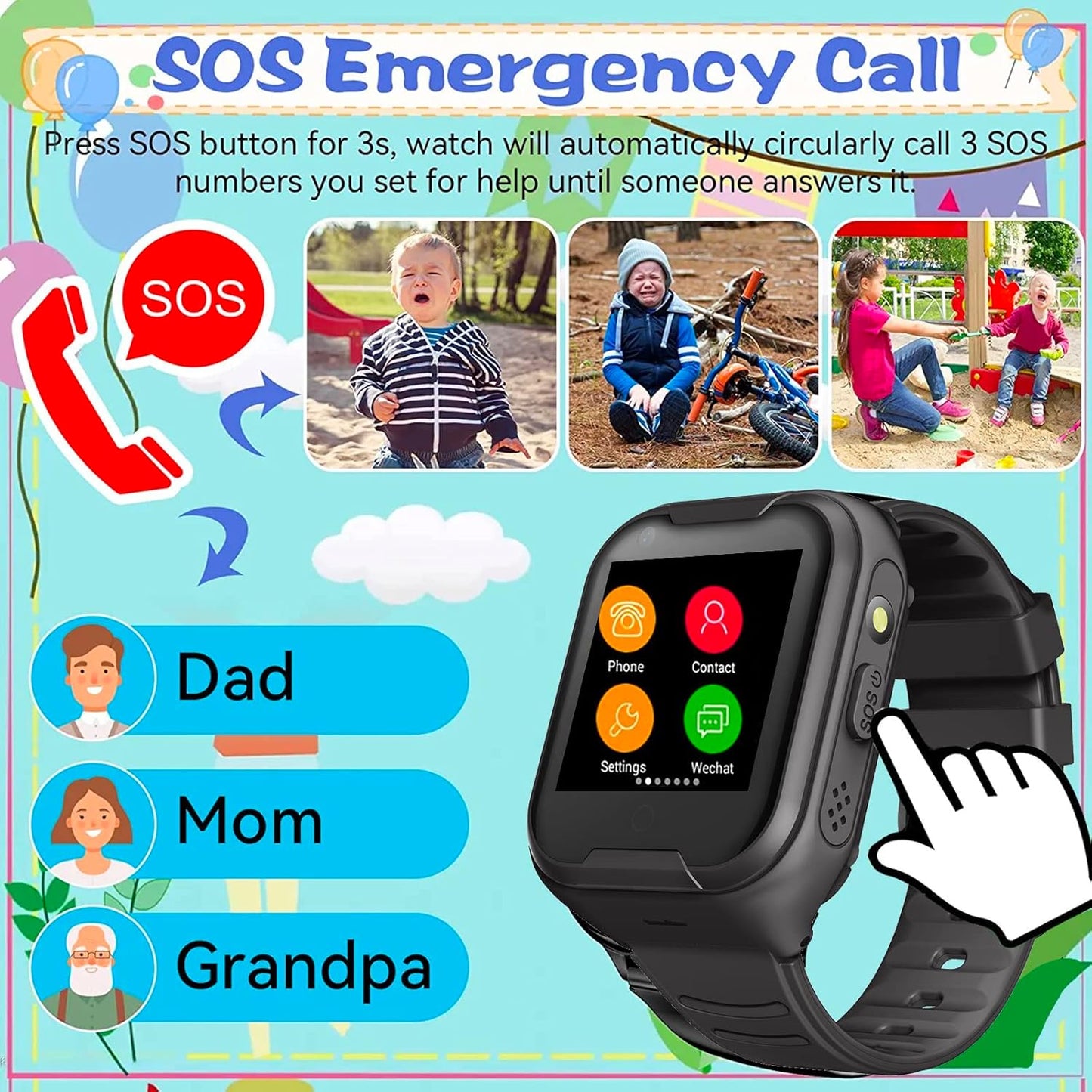 Kids 4G GPS Smart Watch, Waterproof Phone Smartwatch, Worldwide Real-time Tracking Video Phone Call Camera SOS Alarm Geo-Fence Touch Screen Pedometer Anti-Lost GPS Tracker Watch for Birthday Gift