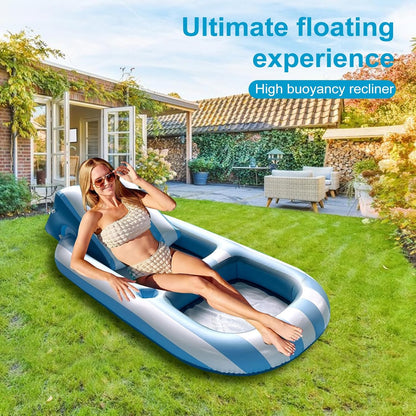 Pool Float Adult, 67″ × 35″ Large Inflatable Lounger Float, Pool Floats for Adults Heavy Duty with Headrest & Cup Holder, Floaties for Backyard, Lake, Beach