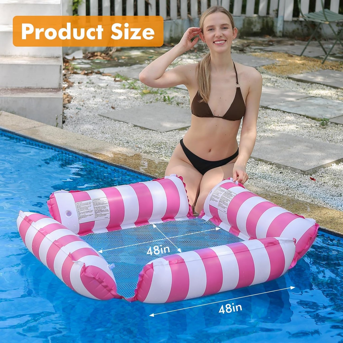 Inflatable Pool Float Chair Lounge for Adults and Kids Floating,Stripe Pattern Float Hammock for Pool Party Summer Water Fun