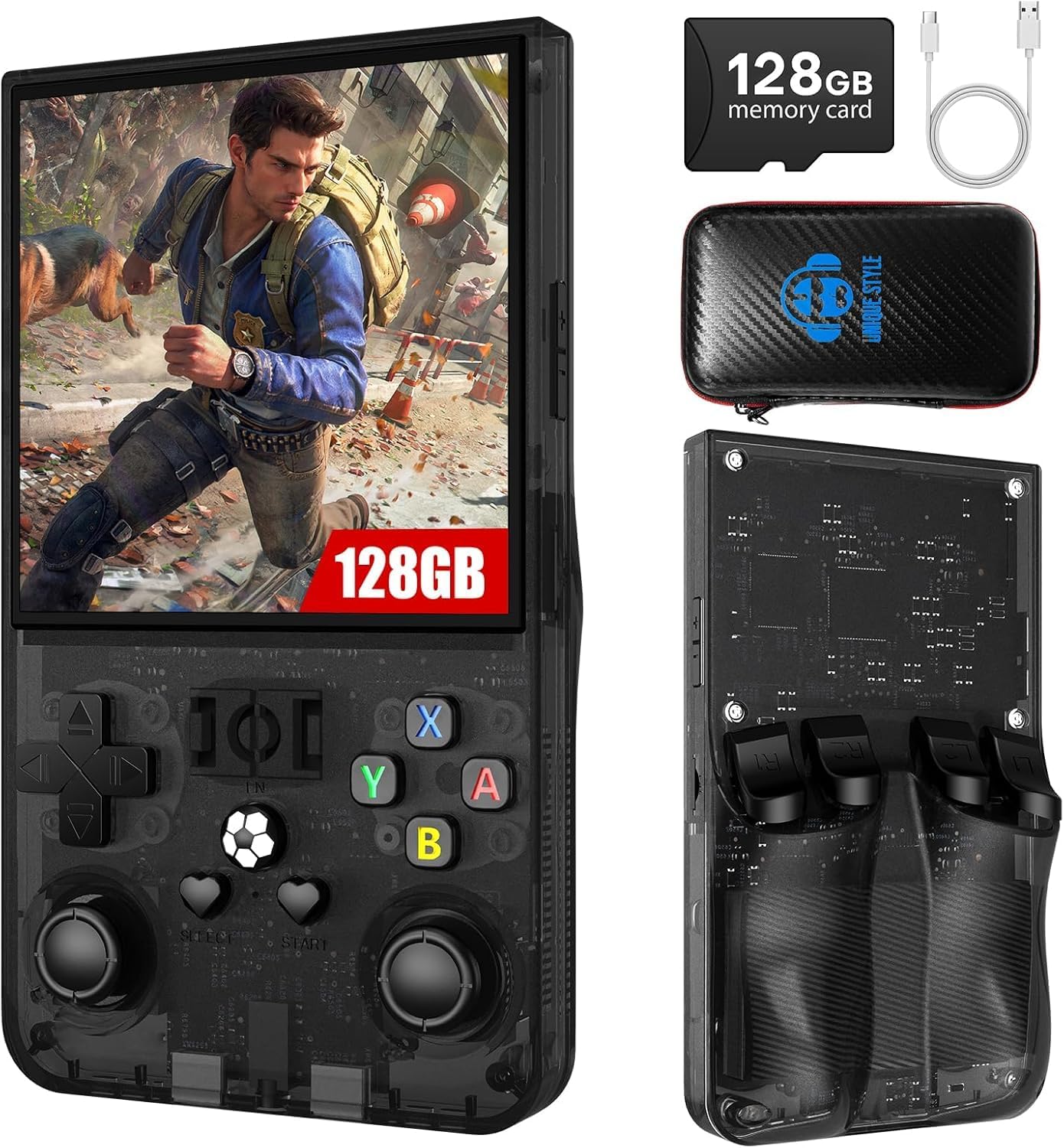 R36s Retro handheld model 3.5 Inch 21000+ Games Retro handheld model, Video handheld model with Dual Stylem Linux/Garlic Supports & Dual 3D Joysticks -128G -Purple