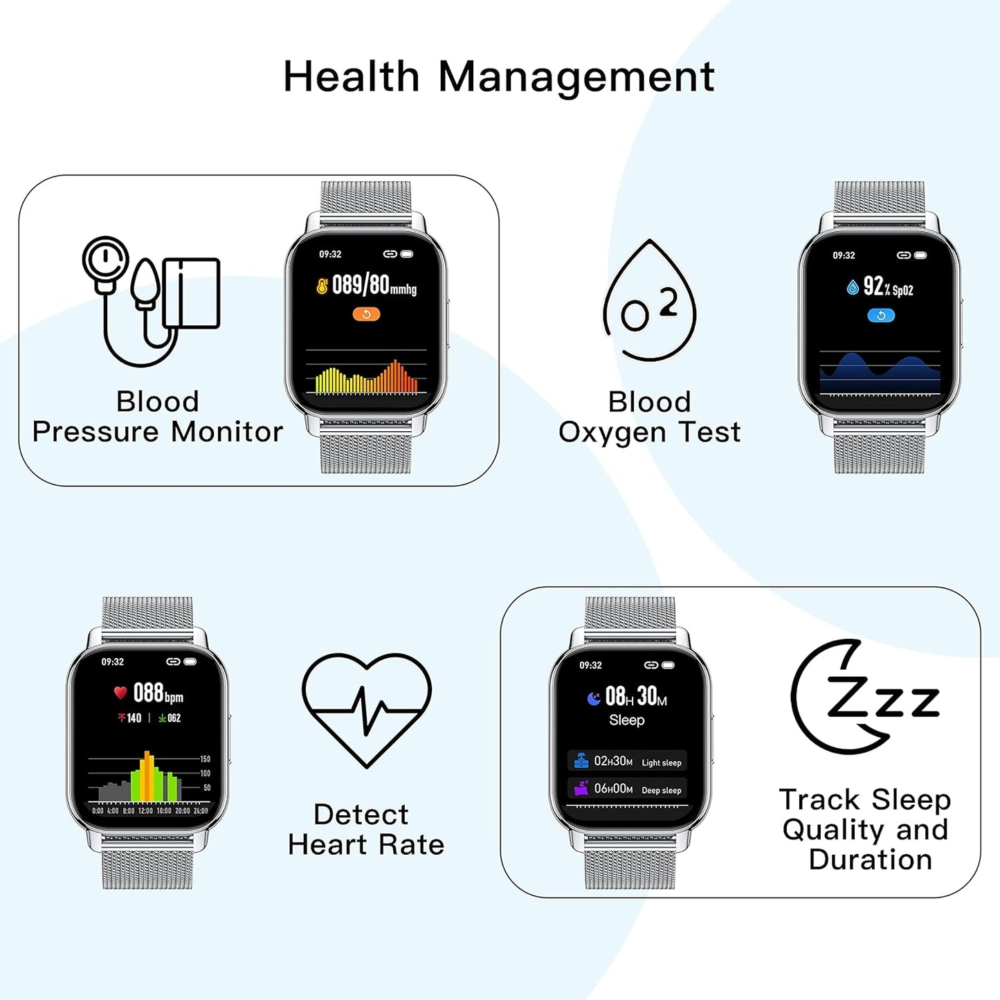 Popglory Smart Watch Answer/Make Calls & 2 Straps, 1.85" Large Smartwatch for Women Men, Fitness Watch Blood Pressure, Blood Oxygen, Heart Rate Tracking, Step Counter for iPhone & Android
