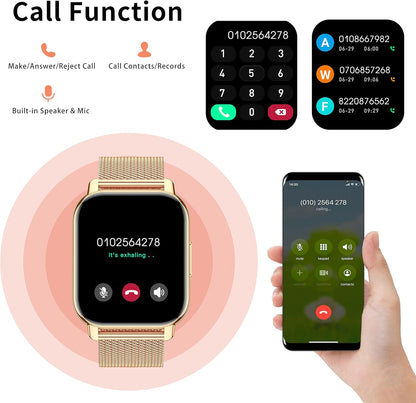Popglory Smart Watch Answer/Make Calls & 2 Straps, 1.85" Large Smartwatch for Women Men, Fitness Watch Blood Pressure, Blood Oxygen, Heart Rate Tracking, Step Counter for iPhone & Android