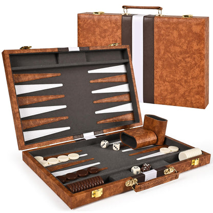 Backgammon Board Game Set-Premium Leather Case
