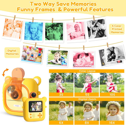 Kids Camera Instant Print, 7 Print Paper (4 Color: O/R/G/B+3 B&W), 2.4" Screen Instant Camera for Kids Ages 3-12,1080P, 180°Flip Lens,32GB Card- Christmas Birthday Present for Boys & Girls,M2
