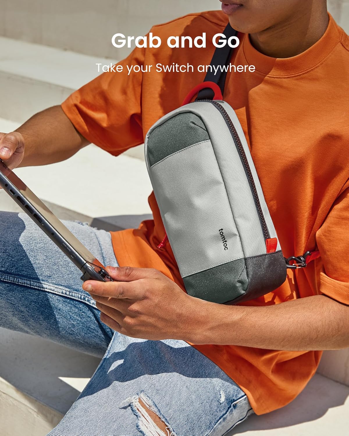 tomtoc Sling Crossbody Bag for Nintendo Switch 2, Protective Portable Travel Chest Carrying Gaming Pouch with 8 Game Cartridges Slots, Fit Charger and Accessories