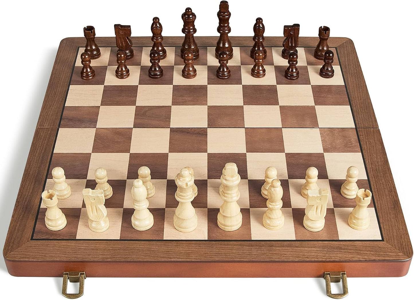 15 Inch Wooden Chess Set with Magnetic Pieces, Folding Chess Board, Extra Queens, Portable Travel Tournament Chess Game for Adults & Kids