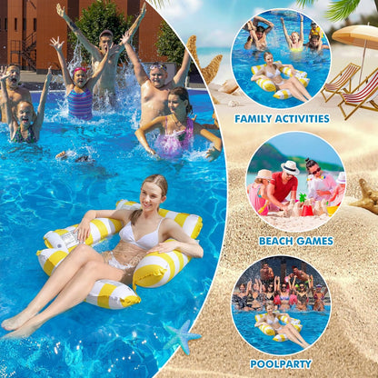 Inflatable Pool Float Chair Lounge for Adults and Kids Floating,Stripe Pattern Float Hammock for Pool Party Summer Water Fun