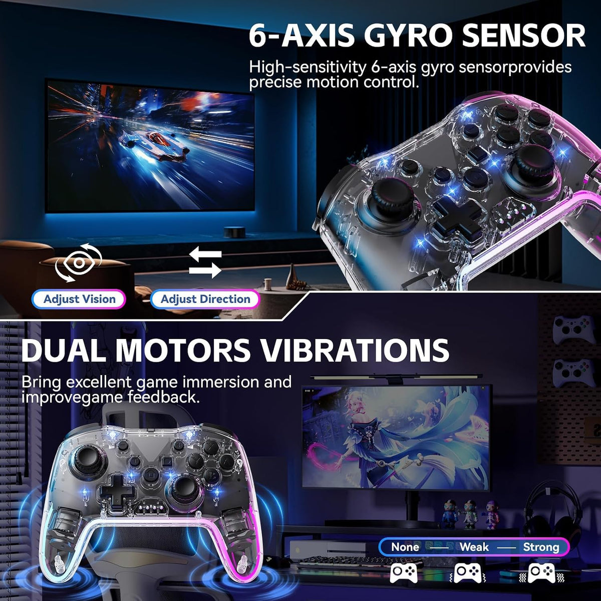 Wireless Gaming Controller Compatible with Switch, PC, iOS and Android, Ergonomic Gamepad, Responsive Buttons, Precision Joystick