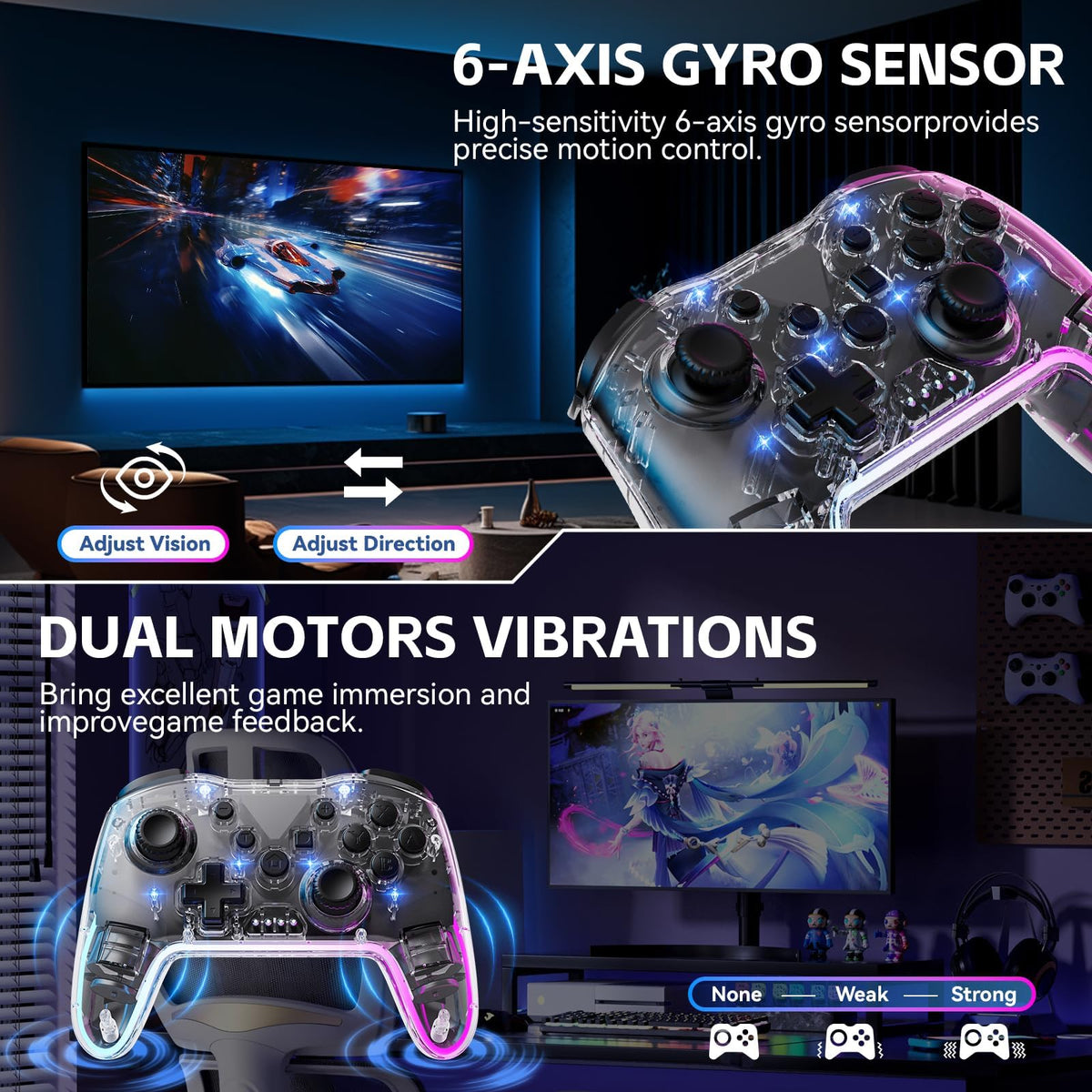 Wireless Gaming Controller Compatible with Switch, PC, iOS and Android, Ergonomic Gamepad, Responsive Buttons, Precision Joystick