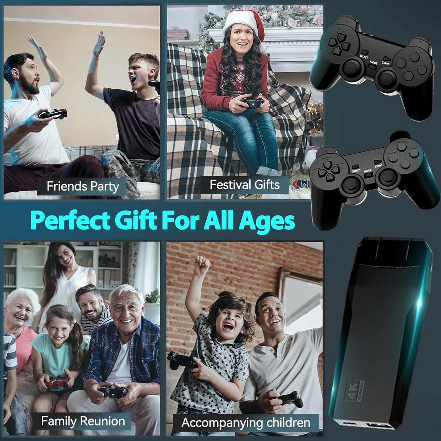 Wireless Retro handheld model Stick Built-in 20000+ Classic Games, 4K HDMI Output Nostalgia Plug & Play Retro Video Gaming Stick with 15 Emulators and Dual 2.4G Wireless Controller（64GB Memory Card）
