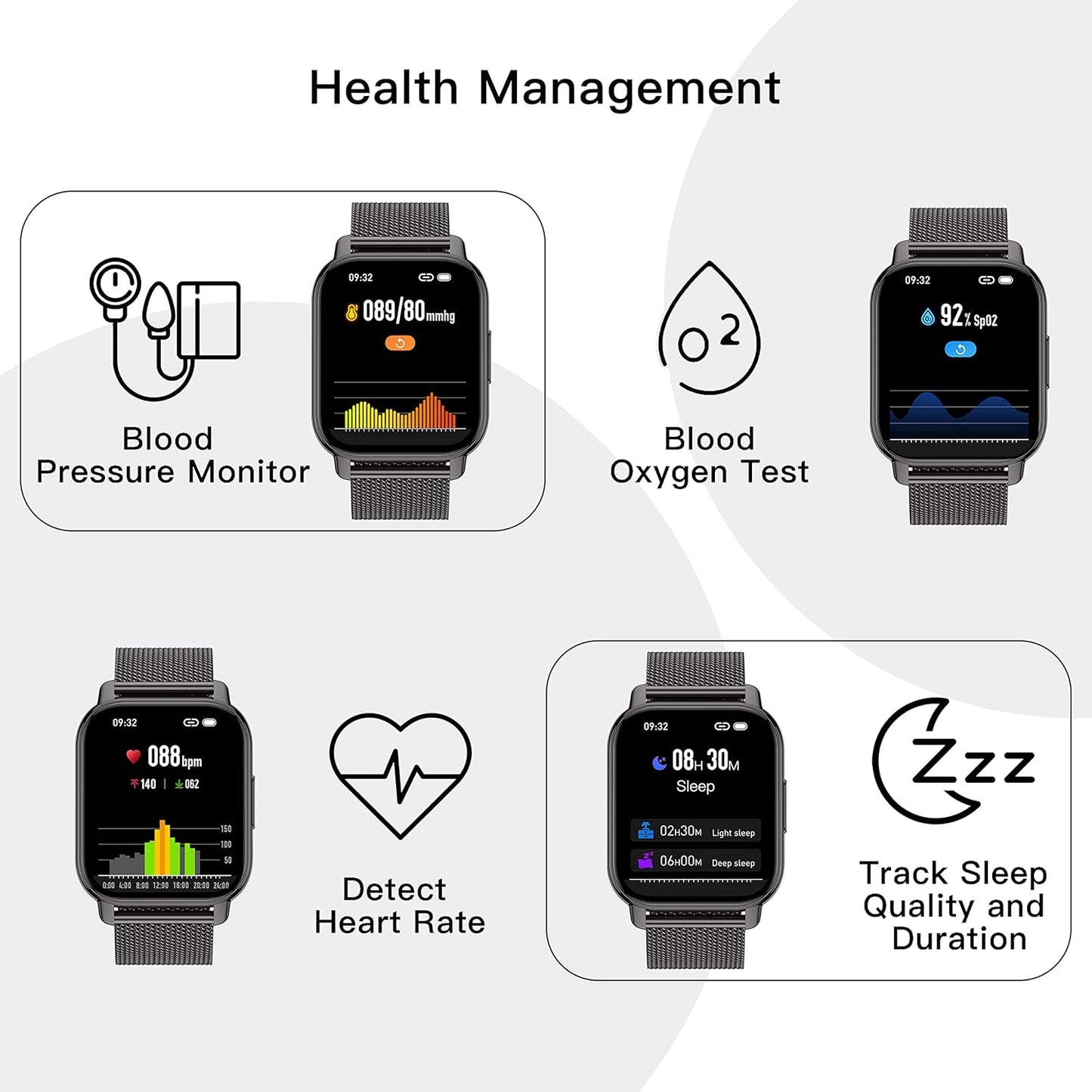 Popglory Smart Watch Answer/Make Calls & 2 Straps, 1.85" Large Smartwatch for Women Men, Fitness Watch Blood Pressure, Blood Oxygen, Heart Rate Tracking, Step Counter for iPhone & Android