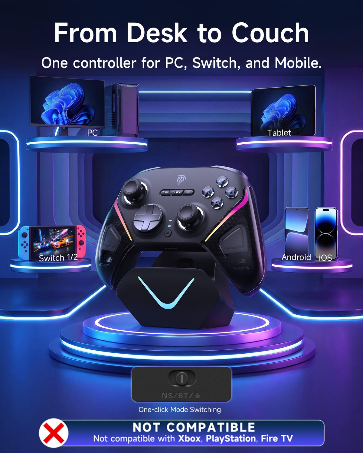 Wireless Game Controller for PC, Switch and Android, Bluetooth Gaming Gamepad, Ergonomic Grip, Responsive Controls and Precision Joystick