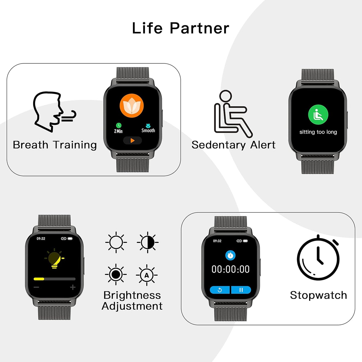 Popglory Smart Watch Answer/Make Calls & 2 Straps, 1.85" Large Smartwatch for Women Men, Fitness Watch Blood Pressure, Blood Oxygen, Heart Rate Tracking, Step Counter for iPhone & Android