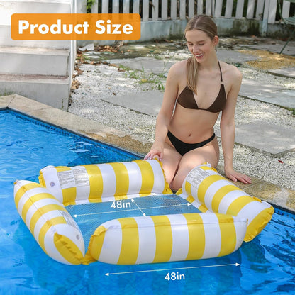 Inflatable Pool Float Chair Lounge for Adults and Kids Floating,Stripe Pattern Float Hammock for Pool Party Summer Water Fun