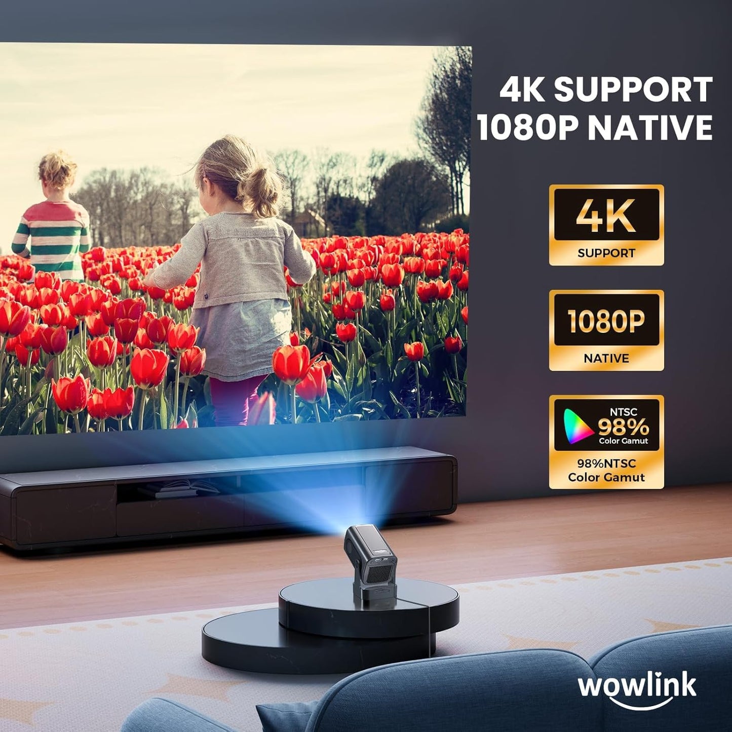 Projector [Auto Focus & 1080P Native & Bulit-in Apps] 4K Support Auto Correction Air Remote WiFi 6 Bluetooth 5.4 Portable Projector Compatible with HDMI/TV Stick/Memory Stick/Laptop, White
