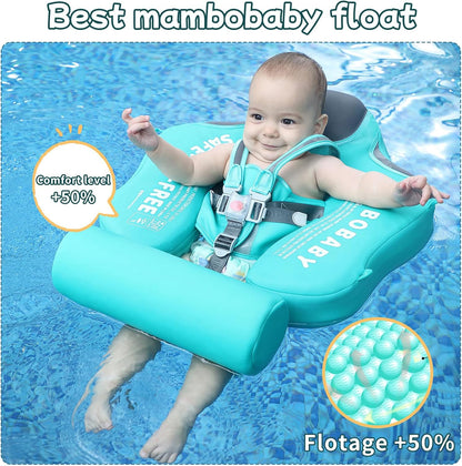 Mambobaby Float Non Inflatable Smart Swim Trainer Newest Size Improved Add Tail Never Flip Over UPF 50+ Sun Canopy Baby Swim Float Mambo Baby Float Solid Swimming Ring Infant Pool Float