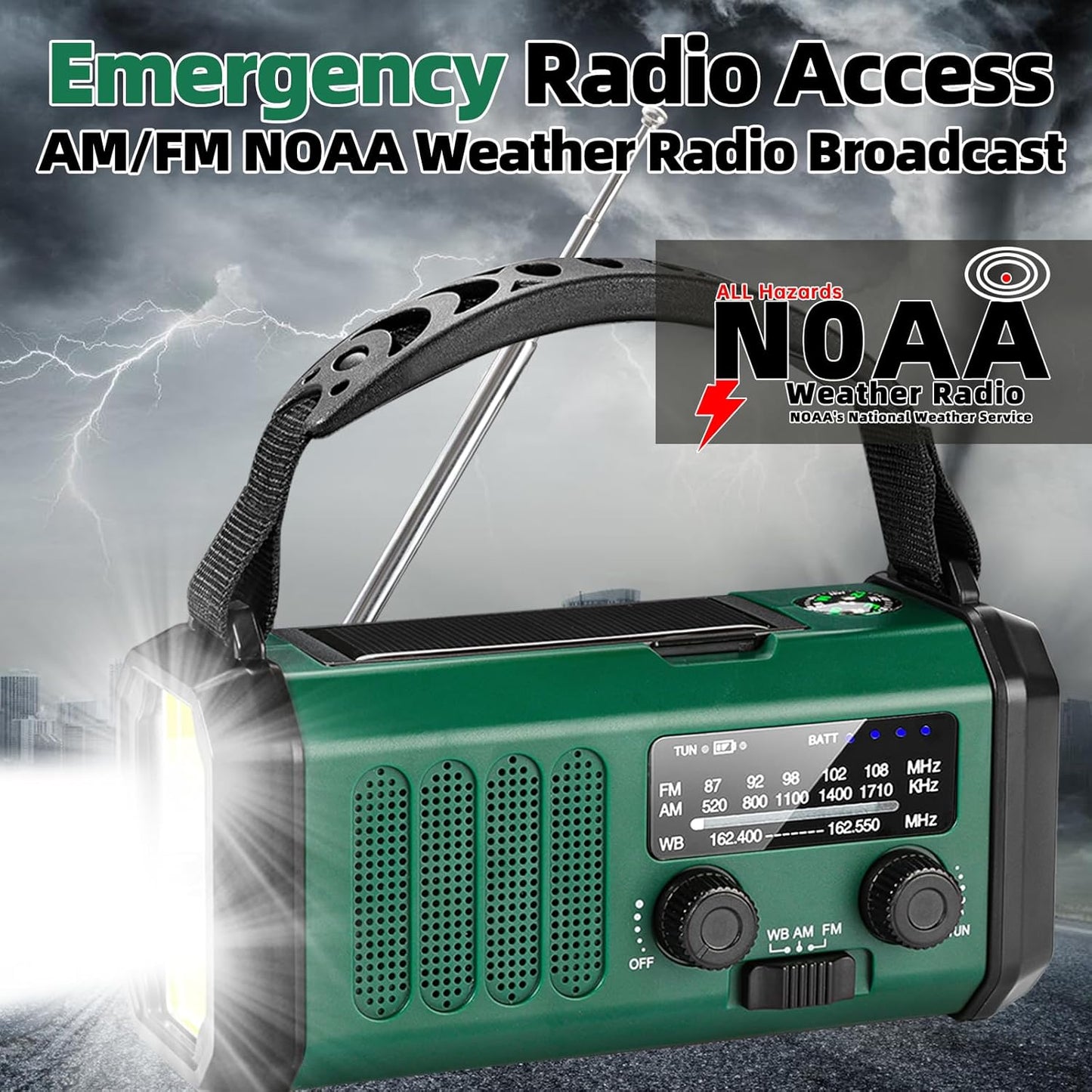 Hand Crank Emergency Radio,37000mWhSolar Powered Hand Crank Portable Radio,NOAA AM FM Weather Radio with 3Mode Flashlight and Reading Light,Cell Phone Charger,Home and Emergency Distress Signal