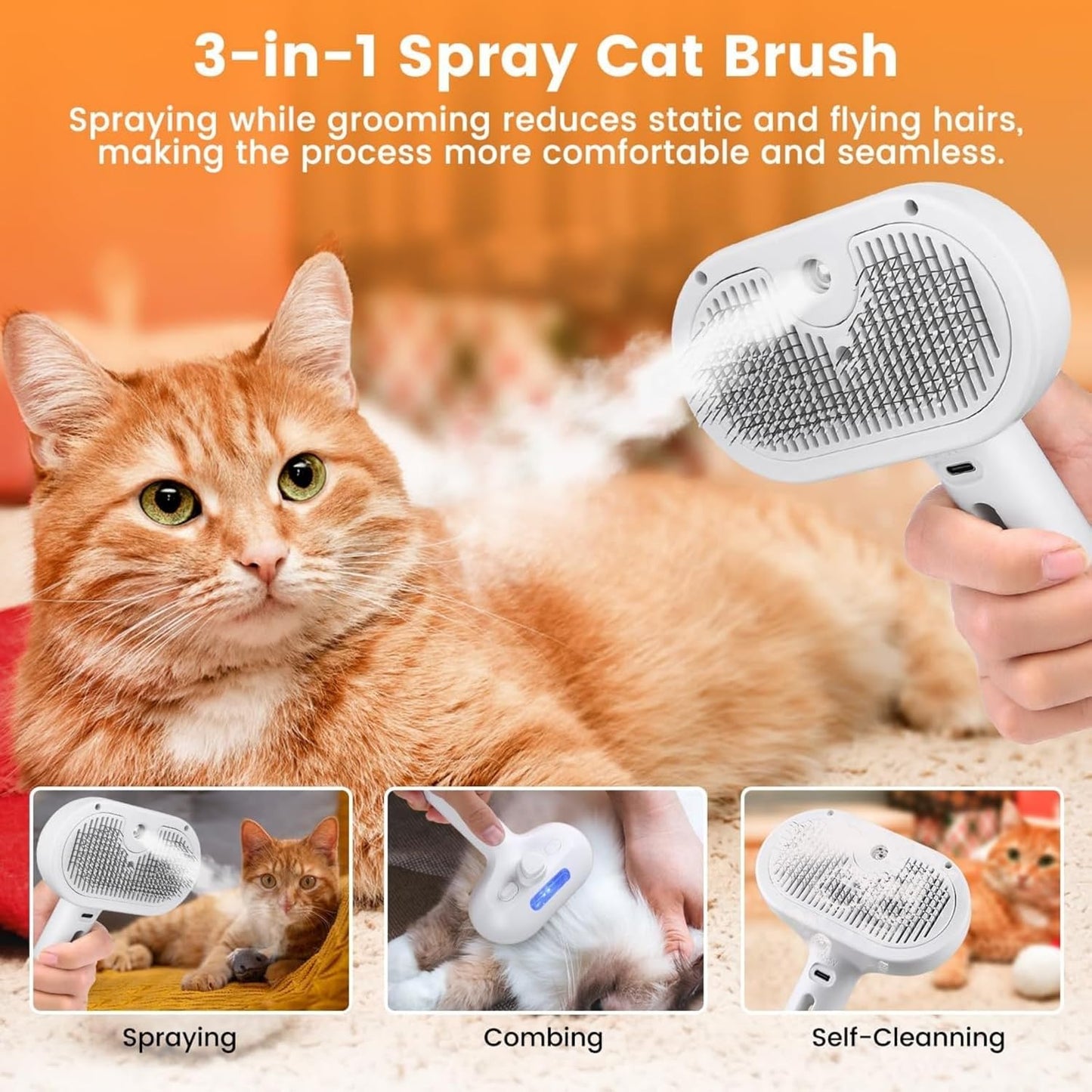 Viral Steam Brush for Dogs & Cats – Steamy Pet Grooming Tool - Blue Light Spray– Spray Comb for Shedding & Hair Removal – Perfect for Haired Pets – Deshedding Brush with Mist for Bath, Spa & Massage