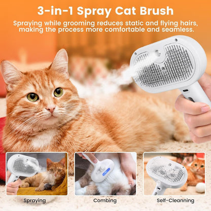 Viral Steam Brush for Dogs & Cats – Steamy Pet Grooming Tool - Blue Light Spray– Spray Comb for Shedding & Hair Removal – Perfect for Haired Pets – Deshedding Brush with Mist for Bath, Spa & Massage