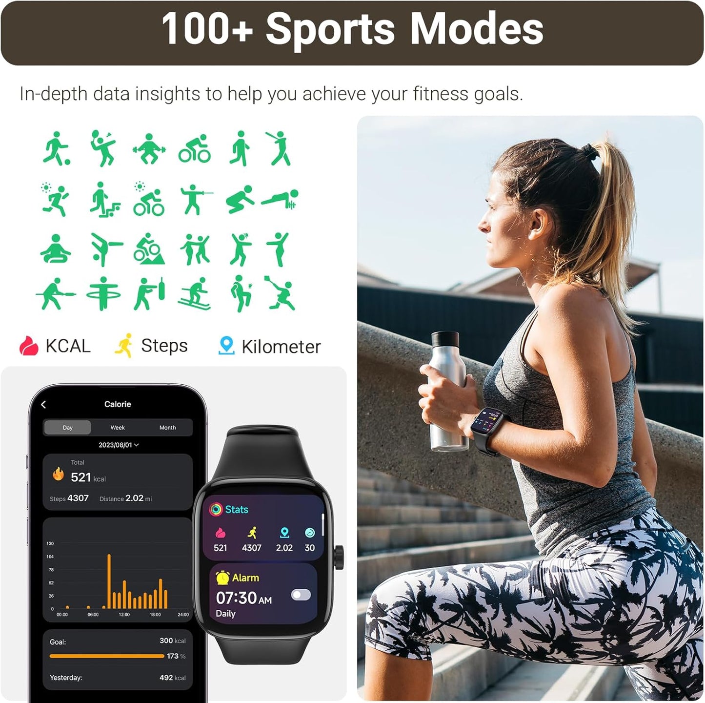 TOZO 44mm Rectangular Face Smart Watch Alexa Built-in Fitness Tracker with Heart Rate/Blood Oxygen Monitor/Sleep Monitor 5ATM Waterproof HD Touchscreen for Men Women Compatible with iPhone&Android