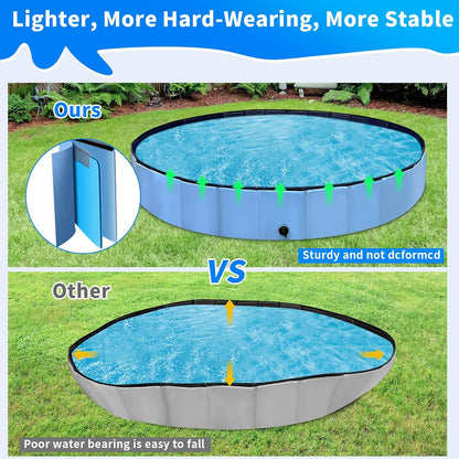 Foldable Dog Pool, Hard Plastic Kids Pool for Toddlers 1-3, 164cm Blue Pet Bathtub, Swimming Pool for Kids, Foldable Kids Pool for Garden, Play Pool for Kids, Dog, Cat