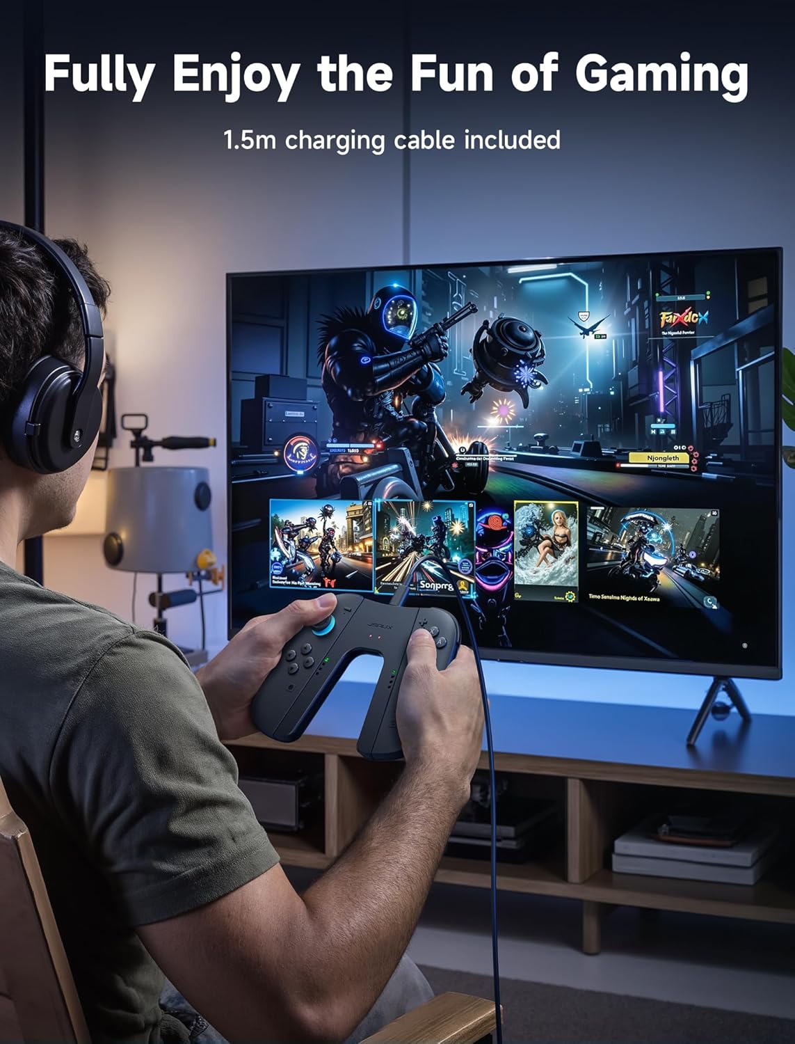 JSAUX Switch 2 Charging Grip for Nintendo Switch 2, snap-fit Grip Controller Compatible with Switch 2 Joycons, Play While Charging with LED Indicator& 1.5m/4.9ft Charger Cable-Black