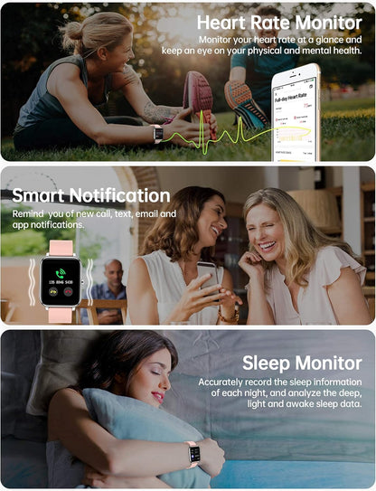 Smart Watch for Women Men, Popglory Smartwatch with Blood Pressure, Blood Oxygen, Sleep Monitor, Fitness Tracker with Heart Rate Tracking/Pedometer/Calories, Full Touch Fitness Watch for Android iOS