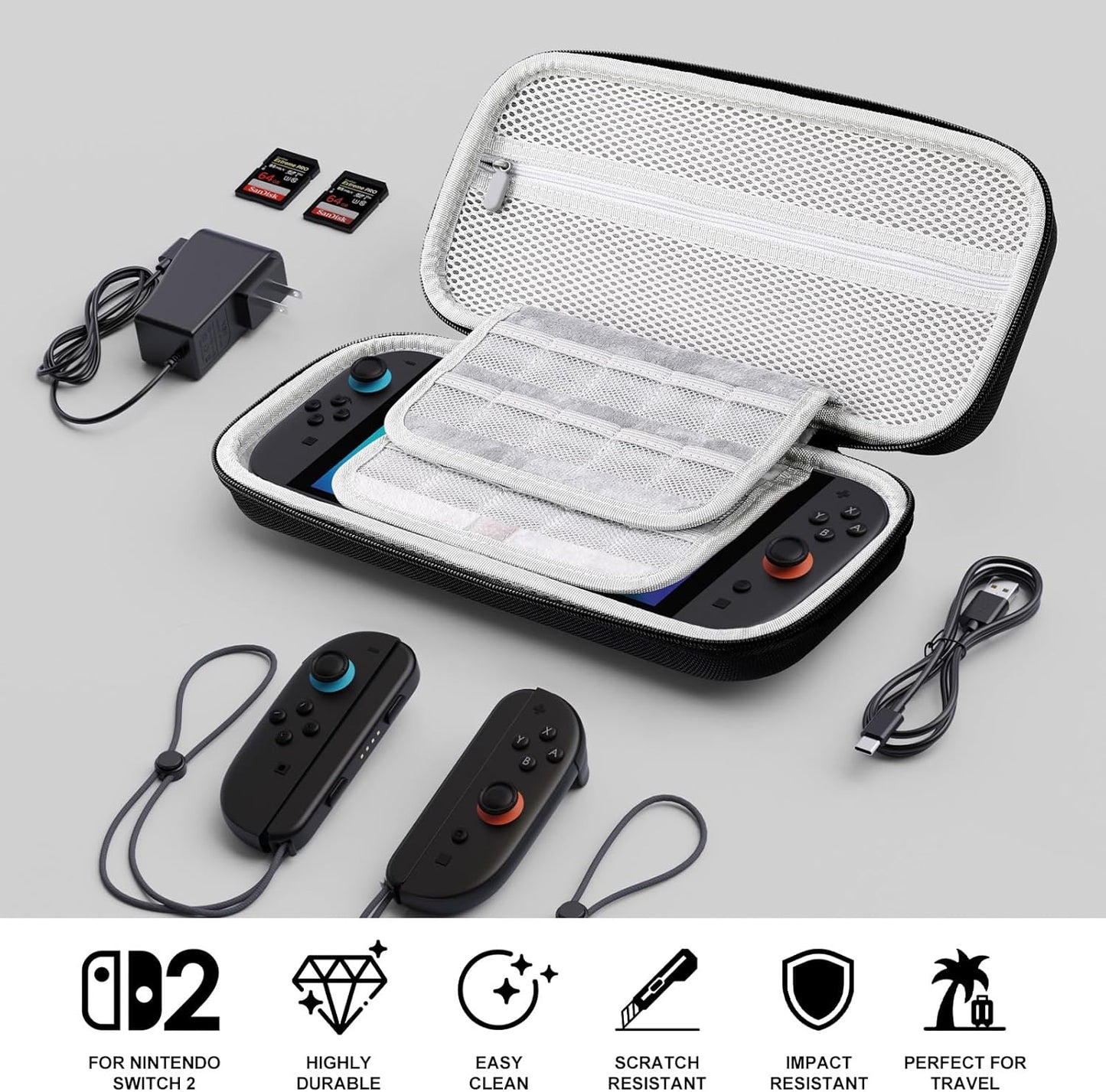 Lmcpa Carrying Case for Nintendo Switch 2 (2025) 7.9 Inch Console, Protective Hard Shell Portable Switch Travel Case, Durable Ballistic Nylon, Large Capacity, Accessories for Switch 2, Black