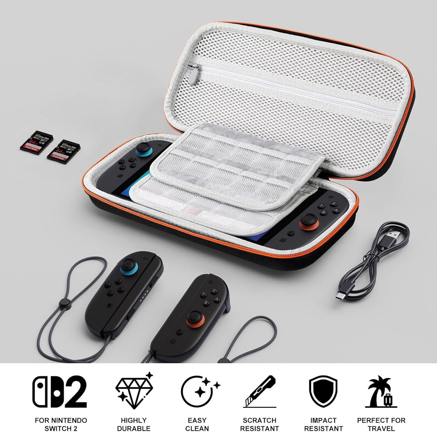 Lmcpa Carrying Case for Nintendo Switch 2 (2025) 7.9 Inch Console, Protective Hard Shell Portable Switch Travel Case, Durable Ballistic Nylon, Large Capacity, Accessories for Switch 2, Black