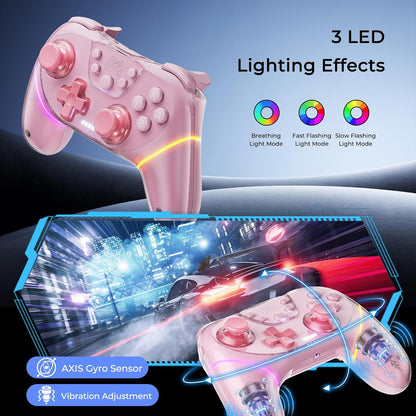 BRHE Wireless Controllers for Switch,Controller for Nintendo Switch/Lite/OLED/Switch 2/Windows PC with Programmable/Vibration/Dual Turbo Funtion,Controller for Switch Pro Gamepad (Switch pink)