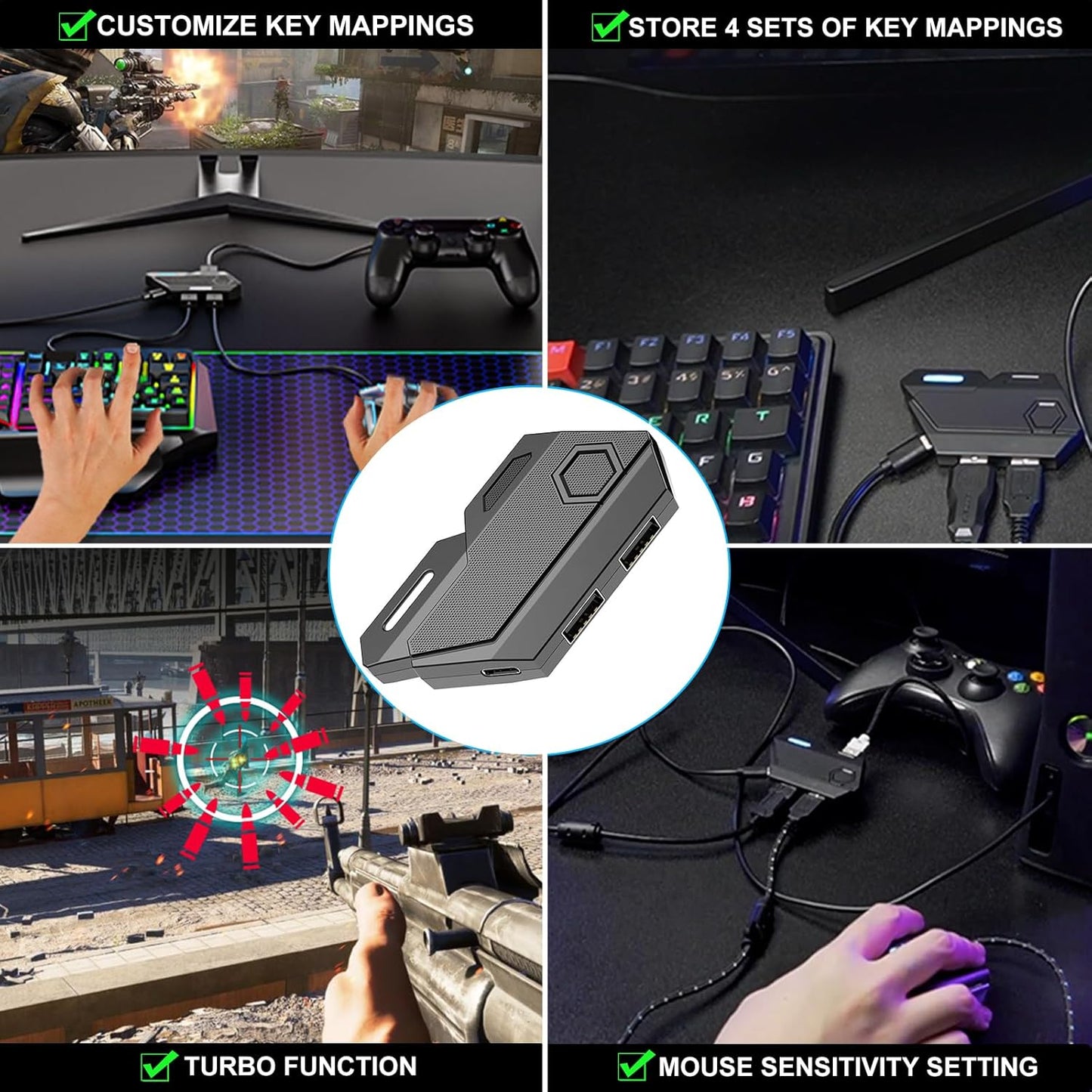 arVin Keyboard and Mouse Adapter for Nintendo Switch/Xbox/PS3/PS4, Wired & 2.4G Wireless Mouse and Keyboard Converter Support Key Mapping