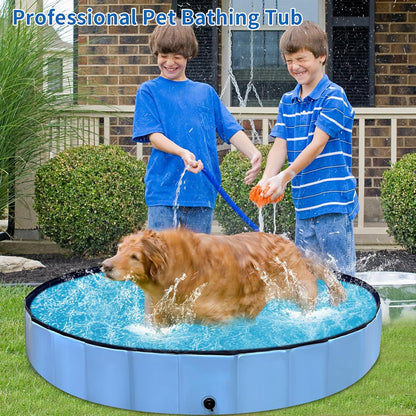 Foldable Dog Pool, Hard Plastic Kids Pool for Toddlers 1-3, 164cm Blue Pet Bathtub, Swimming Pool for Kids, Foldable Kids Pool for Garden, Play Pool for Kids, Dog, Cat