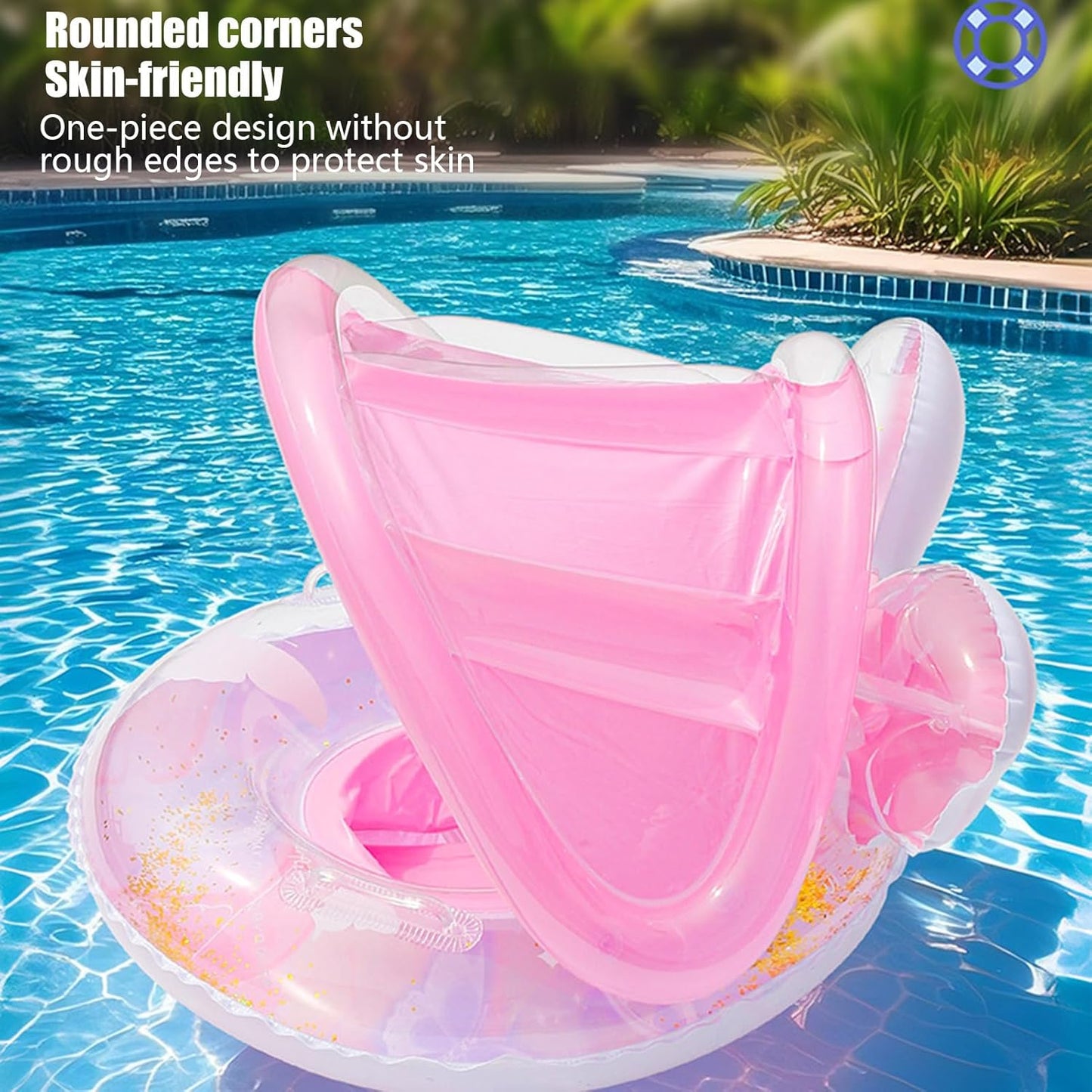 Baby Pool Float, Sun Protection Baby Canopy Pool Float, Butterfly Shape Raft Mat Lounge Boat for Outdoor Summer Swimming