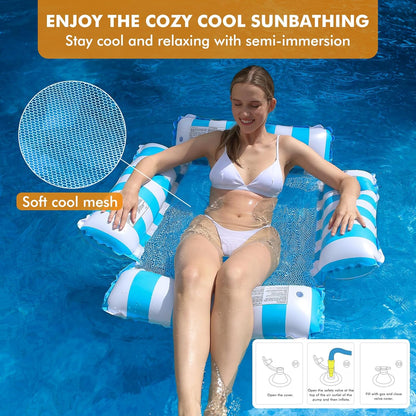 Inflatable Pool Float Chair Lounge for Adults and Kids Floating,Stripe Pattern Float Hammock for Pool Party Summer Water Fun