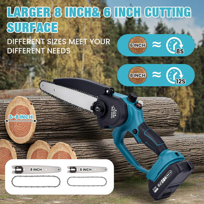 21V Cordless 2-in-1 Pole Saw & Mini Chainsaw Combo, 8″& 6″ Guide Bar Chains, Battery Powered Tree Trimmer, Protective Handle, Auto-Oil System, Includes Case & Safety Kit (Chainsaw)