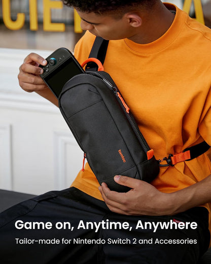 tomtoc Sling Crossbody Bag for Nintendo Switch 2, Protective Portable Travel Chest Carrying Gaming Pouch with 8 Game Cartridges Slots, Fit Charger and Accessories