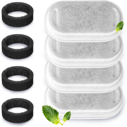 Cat Water Fountain Filter, 4 Pack Replacement Filters with 4 Sponges for Pet Water Dispenser, Compatible with Stainless Steel 3.2L Pet Drinking Fountain