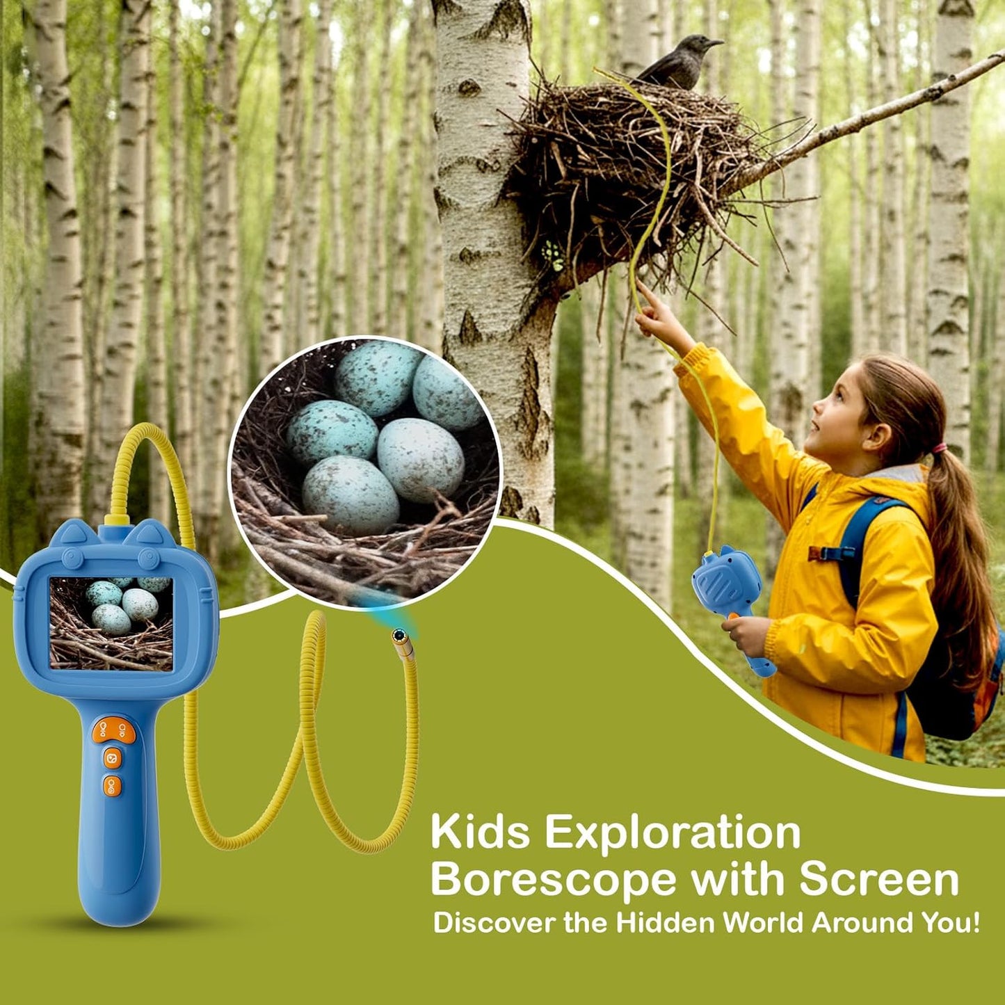 Kids Endoscope with Light, Unique Borescope Snake Camera, Educational Science Stem Toys for Christmas Birthday Gifts for 3 4 5 6 7 8 9 10-Year-Old Boys Girls (Green)