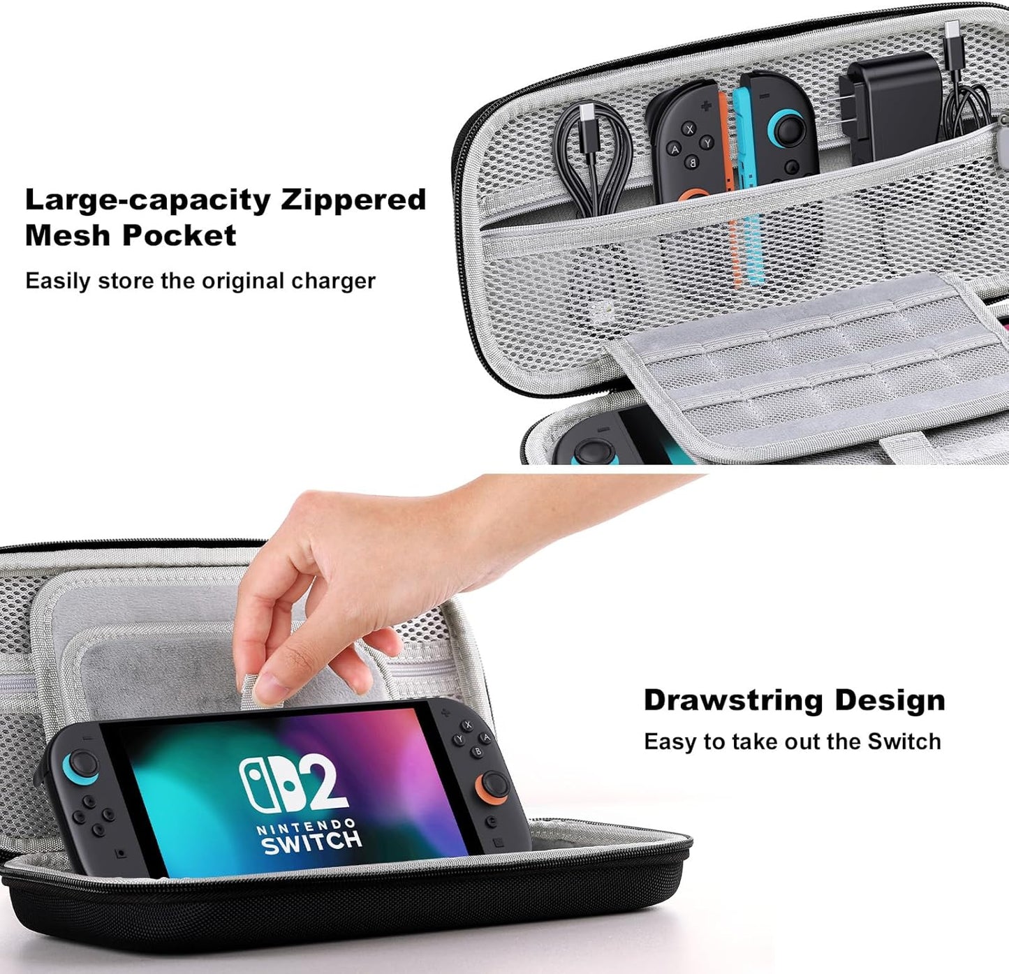 Lmcpa Carrying Case for Nintendo Switch 2 (2025) 7.9 Inch Console, Protective Hard Shell Portable Switch Travel Case, Durable Ballistic Nylon, Large Capacity, Accessories for Switch 2, Black