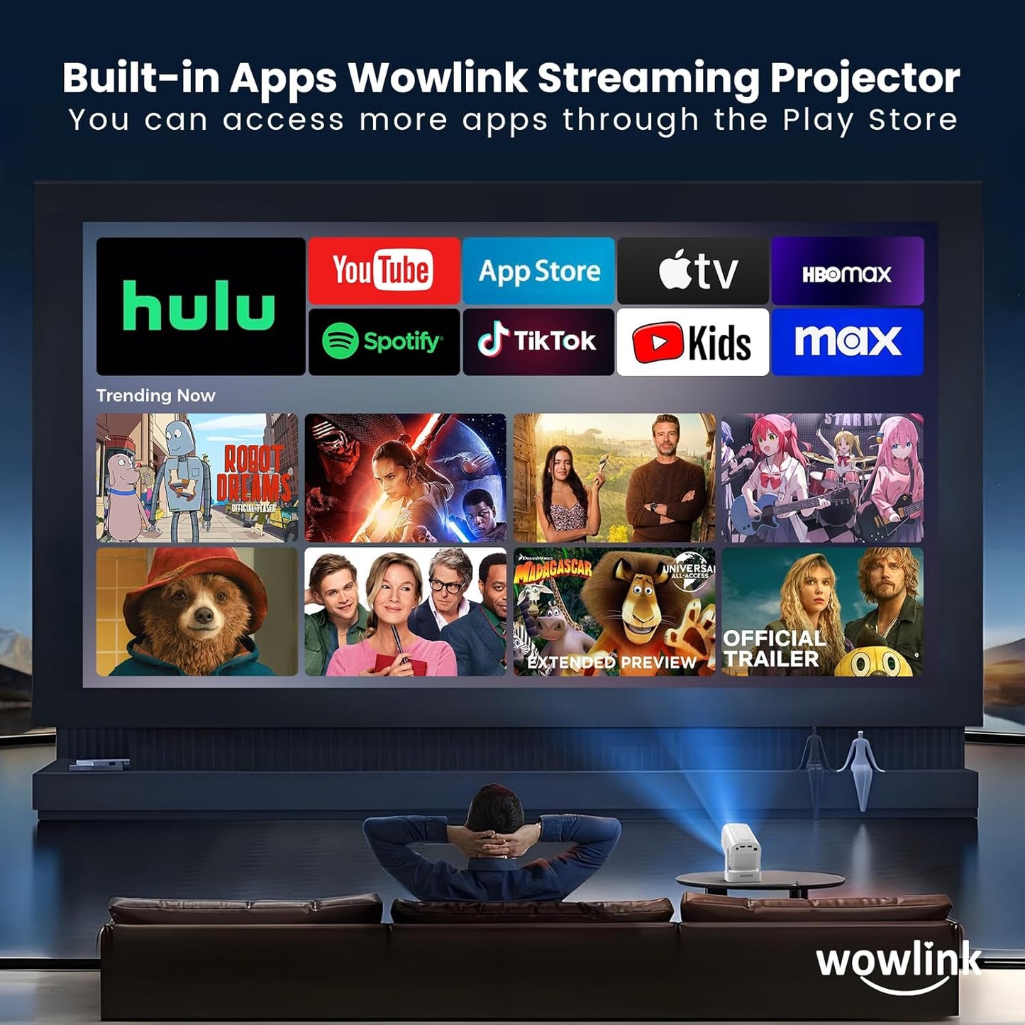 Projector [Auto Focus & 1080P Native & Bulit-in Apps] 4K Support Auto Correction Air Remote WiFi 6 Bluetooth 5.4 Portable Projector Compatible with HDMI/TV Stick/Memory Stick/Laptop, White