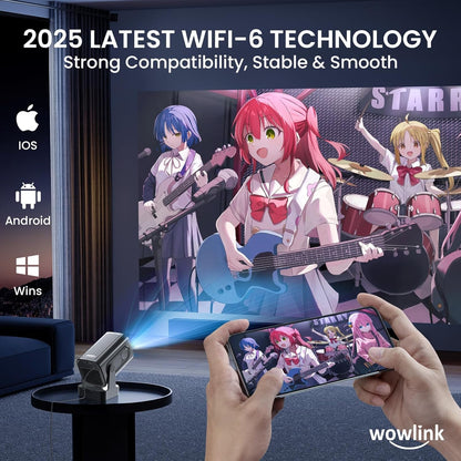 Projector [Auto Focus & 1080P Native & Bulit-in Apps] 4K Support Auto Correction Air Remote WiFi 6 Bluetooth 5.4 Portable Projector Compatible with HDMI/TV Stick/Memory Stick/Laptop, White