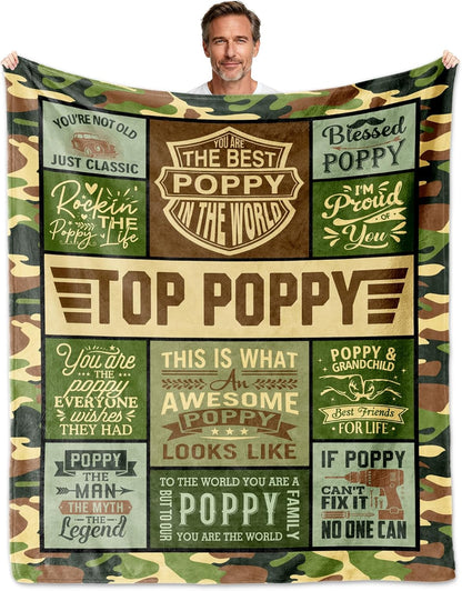 Poppy Blanket 60"x50", Gifts for Poppys from Grandkids, Poppy's Gift for Grandpa, Poppys Gift Ideas for Birthday Fathers Day Christmas, Poppy's Present